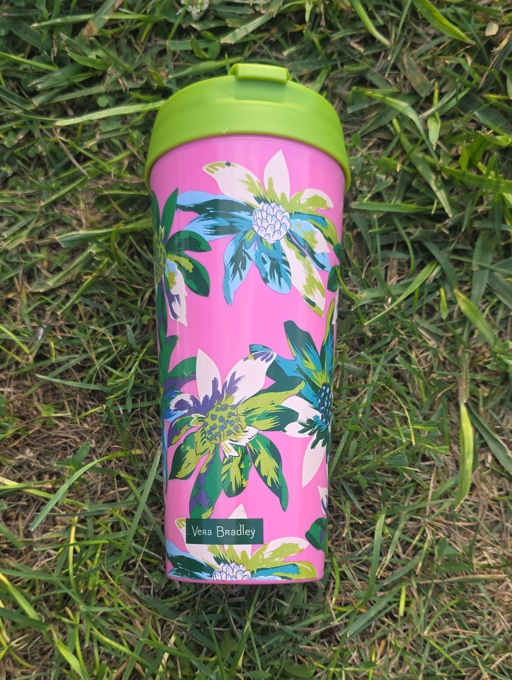 Vera Bradley Pink Floral Travel Tumbler with Lime Lid